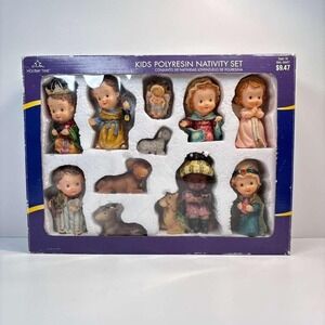 Vintage‎ Holiday Time, Christmas Kids Polyresin Nativity Set of 11.